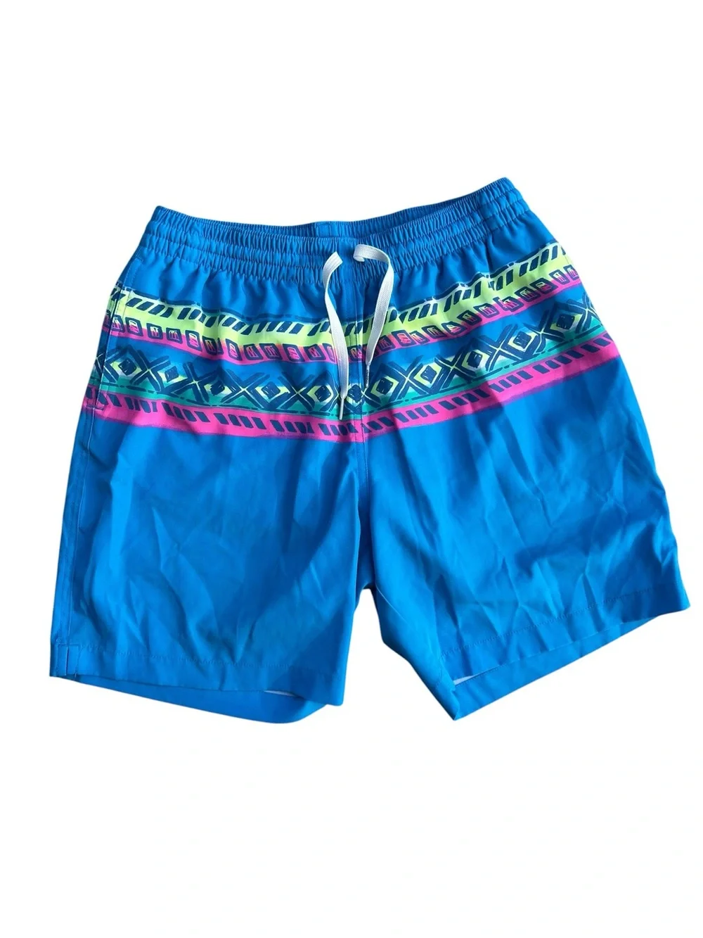 Chubbies Men's Blue Geometric Neon Swim Trunks 7” Inseam Medium EUC